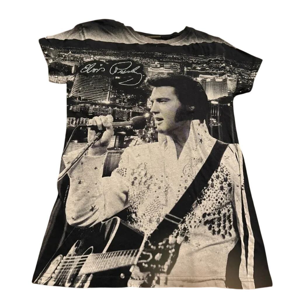 ELVIS PRESLEY Rhinestone Signature Las Vegas T-shirt, Size Large - Picture 5 of 5